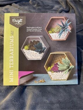 Craft Crush Mini Terrariums Kit, Makes 3 Hexagon Faux Succulent Scenes, Age 13+